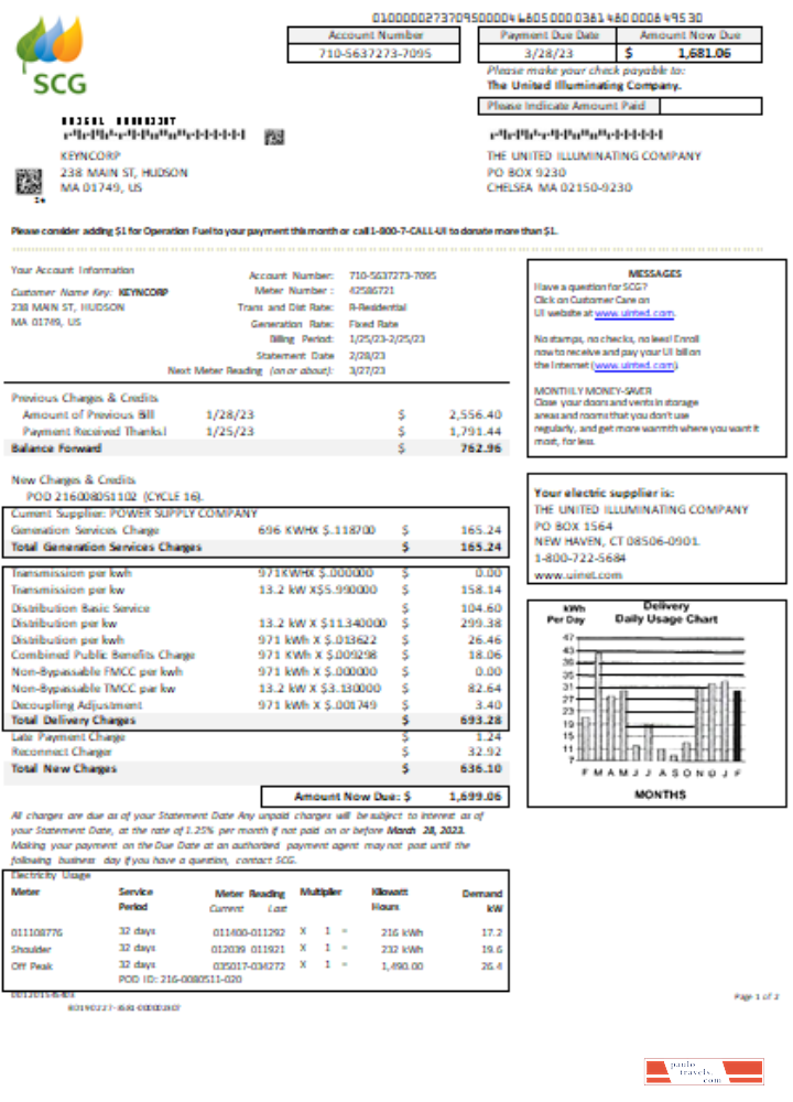 Massachusetts Chelsea SCG The United Illuminating Company utility business bill SCR, page 1 PSD template